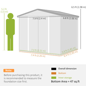 8' x 7' Outdoor Storage Shed, Easy to Assemble, Upgraded Galvanized Metal Garden Shed with Lockable Doors – view 9