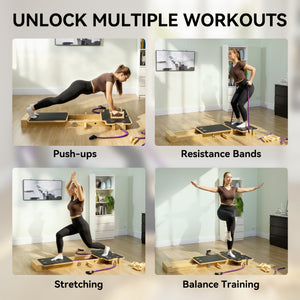 Soozier Foldable Pilates Reformer Machine, Multifunctional Pilates Board with Resistance Bands and Multi-Grips for Home Gym