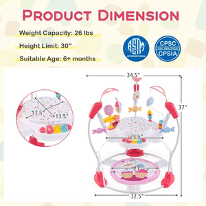 Baby Activity Center Height Adjustable Baby Bouncing Saucer with Interactive Toys-Pink view 3