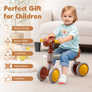 Baby Balance Bike No Pedal 4-Wheel Bicycle-Brown view 9