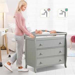 Baby Changing Table Infant Diaper with 3 Drawers and Safety Belt-Gray view 3