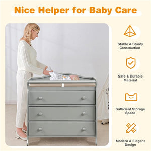 Baby Changing Table Infant Diaper with 3 Drawers and Safety Belt-Gray view 8