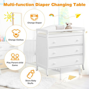 Baby Changing Table Infant Diaper with 3 Drawers and Safety Belt-White view 9