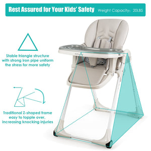 Baby Convertible High Chair with Wheels-Gray view 8