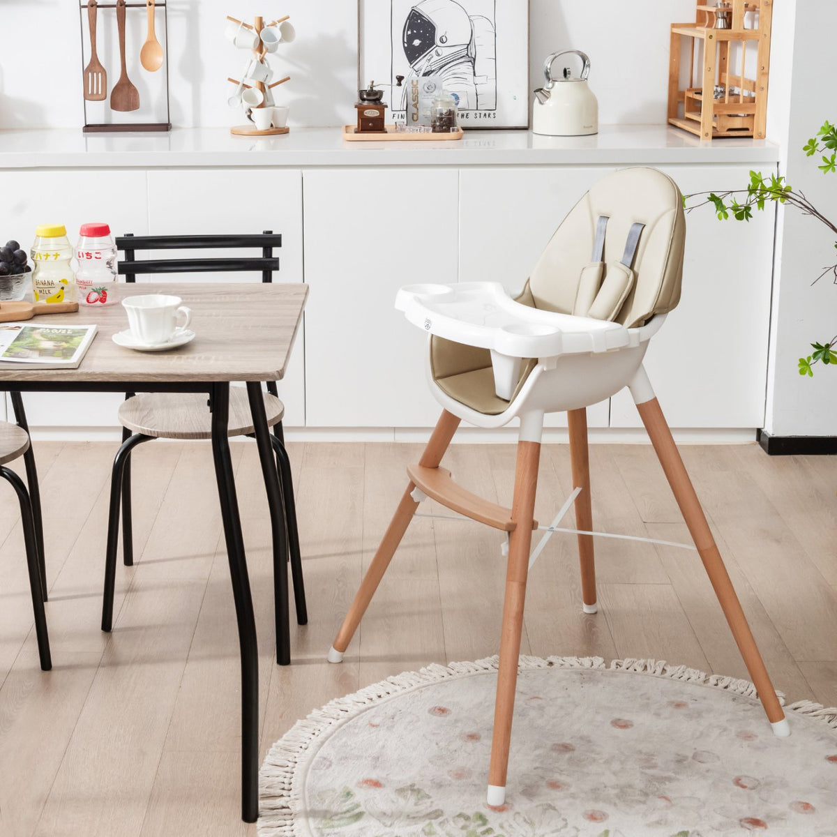 Baby High Chair with Dishwasher Safe Tray-Beige view 2