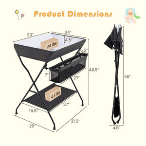 Baby Storage Folding Diaper Changing Table-Black view 4