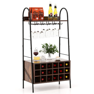 Baker's Rack with Detachable Wine Rack and 5 Rows of Stemware Holder-Rustic Brown view 4
