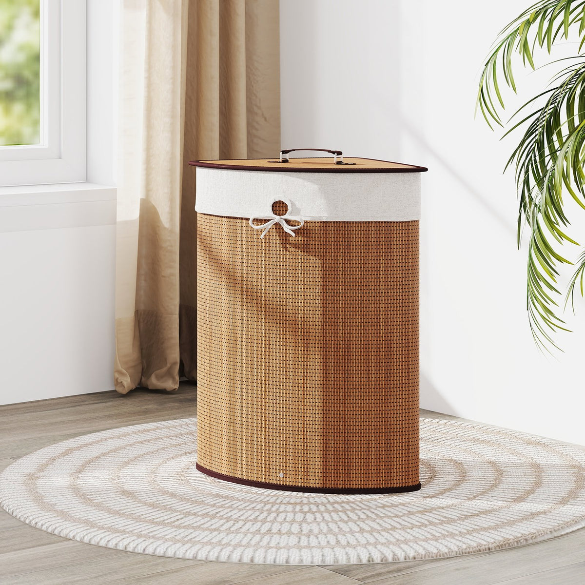 Bamboo Laundry Hamper Basket with Lid and Removable Liner Bag-Yellow view 2