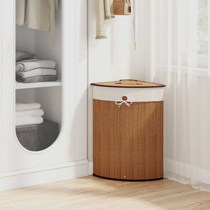 Bamboo Laundry Hamper Basket with Lid and Removable Liner Bag-Yellow view 3