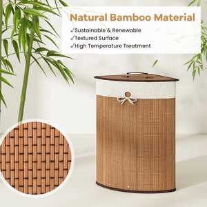Bamboo Laundry Hamper Basket with Lid and Removable Liner Bag-Yellow view 7