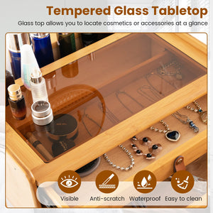 Bamboo Makeup Vanity Table with Mirror with 2 Storage Drawers-Natural view 5