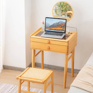 Bamboo Makeup Vanity Table with Stool and Rotating Mirror view 5