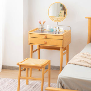Bamboo Makeup Vanity Table with Stool and Rotating Mirror view 6