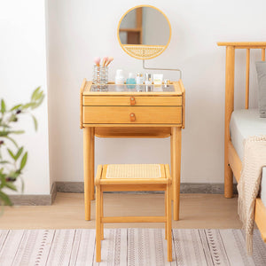 Bamboo Makeup Vanity Table with Stool and Rotating Mirror view 7