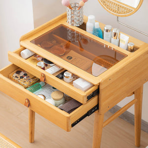 Bamboo Makeup Vanity Table with Stool and Rotating Mirror view 8