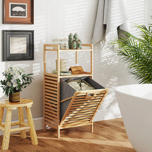 Bamboo Tilt out Laundry Hamper with Foldable and Removable Basket-Natural view 2