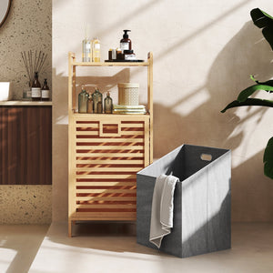 Bamboo Tilt out Laundry Hamper with Foldable and Removable Basket-Natural view 3