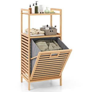 Bamboo Tilt out Laundry Hamper with Foldable and Removable Basket-Natural view 4