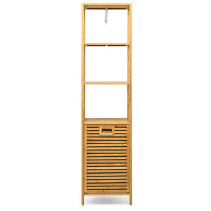 Bamboo Tower Hamper Organizer with 3-Tier Storage Shelves-Natural view 4