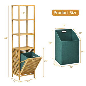 Bamboo Tower Hamper Organizer with 3-Tier Storage Shelves-Natural view 5