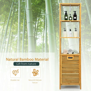 Bamboo Tower Hamper Organizer with 3-Tier Storage Shelves-Natural view 9