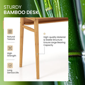 Bamboo Writing Desk with 2 Storage Drawers and Open Shelf-Natural view 8