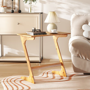 Bamboo Z-Shaped Spacious Sofa Side Table with Space-Saving Tabletop-Natural view 3