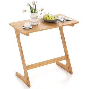 Bamboo Z-Shaped Spacious Sofa Side Table with Space-Saving Tabletop-Natural view 4