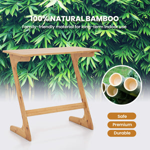 Bamboo Z-Shaped Spacious Sofa Side Table with Space-Saving Tabletop-Natural view 6