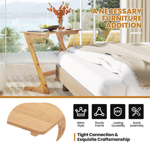 Bamboo Z-Shaped Spacious Sofa Side Table with Space-Saving Tabletop-Natural view 7