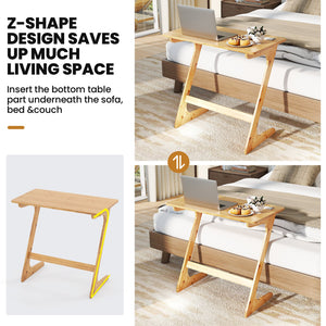 Bamboo Z-Shaped Spacious Sofa Side Table with Space-Saving Tabletop-Natural view 9