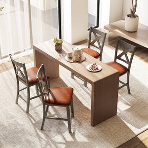 Bar Stools Set of 2 with Cross Back and Faux Leather Upholstered Seat-Gray view 5