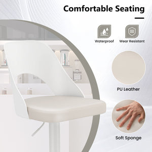 Bar Stools Set of 2 with Enlarged PU Leather Seat and Footrest-White view 8