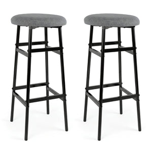 Bar Stools Set of 2 with Sturdy Metal Frame and Footrest-Gray