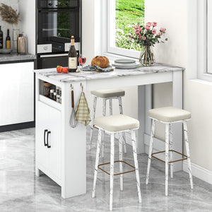 Bar Table Faux Marble Pub Table with 7 Hanging Hooks Compartment-White view 2
