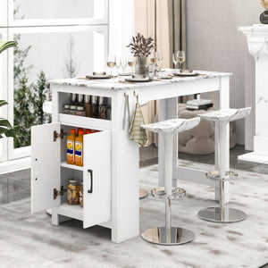 Bar Table Faux Marble Pub Table with 7 Hanging Hooks Compartment-White view 3