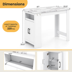 Bar Table Faux Marble Pub Table with 7 Hanging Hooks Compartment-White view 5