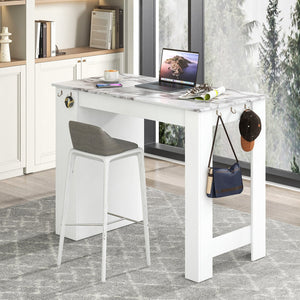 Bar Table Faux Marble Pub Table with 7 Hanging Hooks Compartment-White view 6