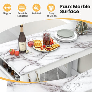 Bar Table Faux Marble Pub Table with 7 Hanging Hooks Compartment-White view 7