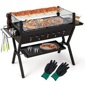 Barbecue Charcoal Grills with Wind Guard Seasoning Racks-Black view 4