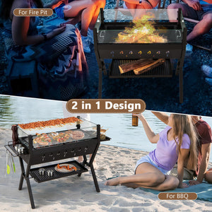 Barbecue Charcoal Grills with Wind Guard Seasoning Racks-Black view 6