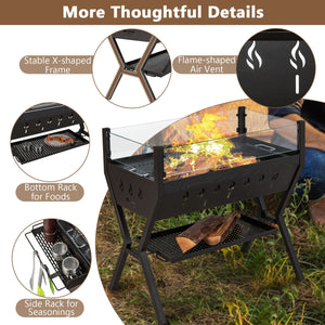 Barbecue Charcoal Grills with Wind Guard Seasoning Racks-Black view 9