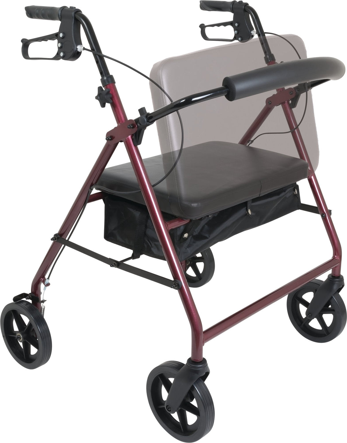 ProBasics Bariatric Rollator with 8 In Wheels, Burgundy, 400 lb Capacity