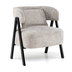 Barrel Accent Chair Faux Rabbit Fur Upholstered Armchair-Gray