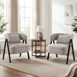 Barrel Accent Chair Faux Rabbit Fur Upholstered Armchair-Gray view 6