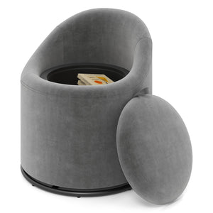 Barrel Chair with Storage 360° Swivel Upholstered Vanity Chair-Gray view 4