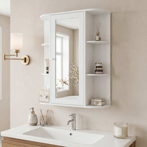 Mirrored Bathroom Medicine Cabinet with Single Mirror Door and Adjustable Shelf-White view 2