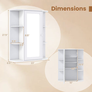 Mirrored Bathroom Medicine Cabinet with Single Mirror Door and Adjustable Shelf-White view 5