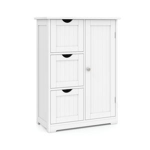 Bathroom Floor Cabinet Side Storage Cabinet with 3 Drawers and 1 Cupboard-White