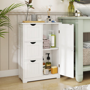 Bathroom Floor Cabinet Side Storage Cabinet with 3 Drawers and 1 Cupboard-White view 3